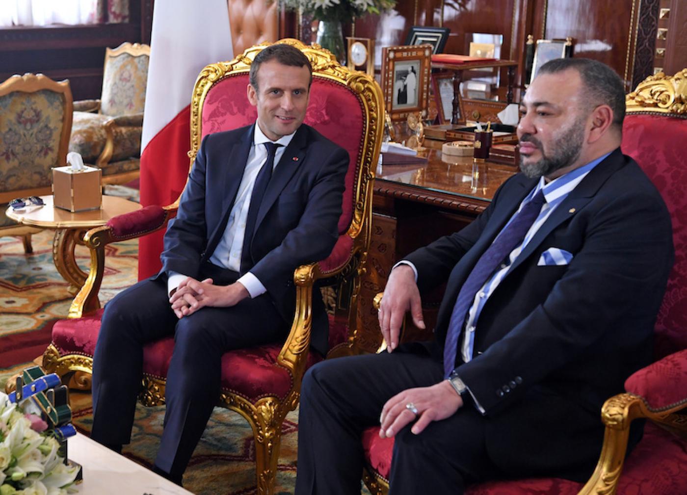 French President Emmanuel Macron meets Mohammed VI in Rabat in 2017 (Reuters)