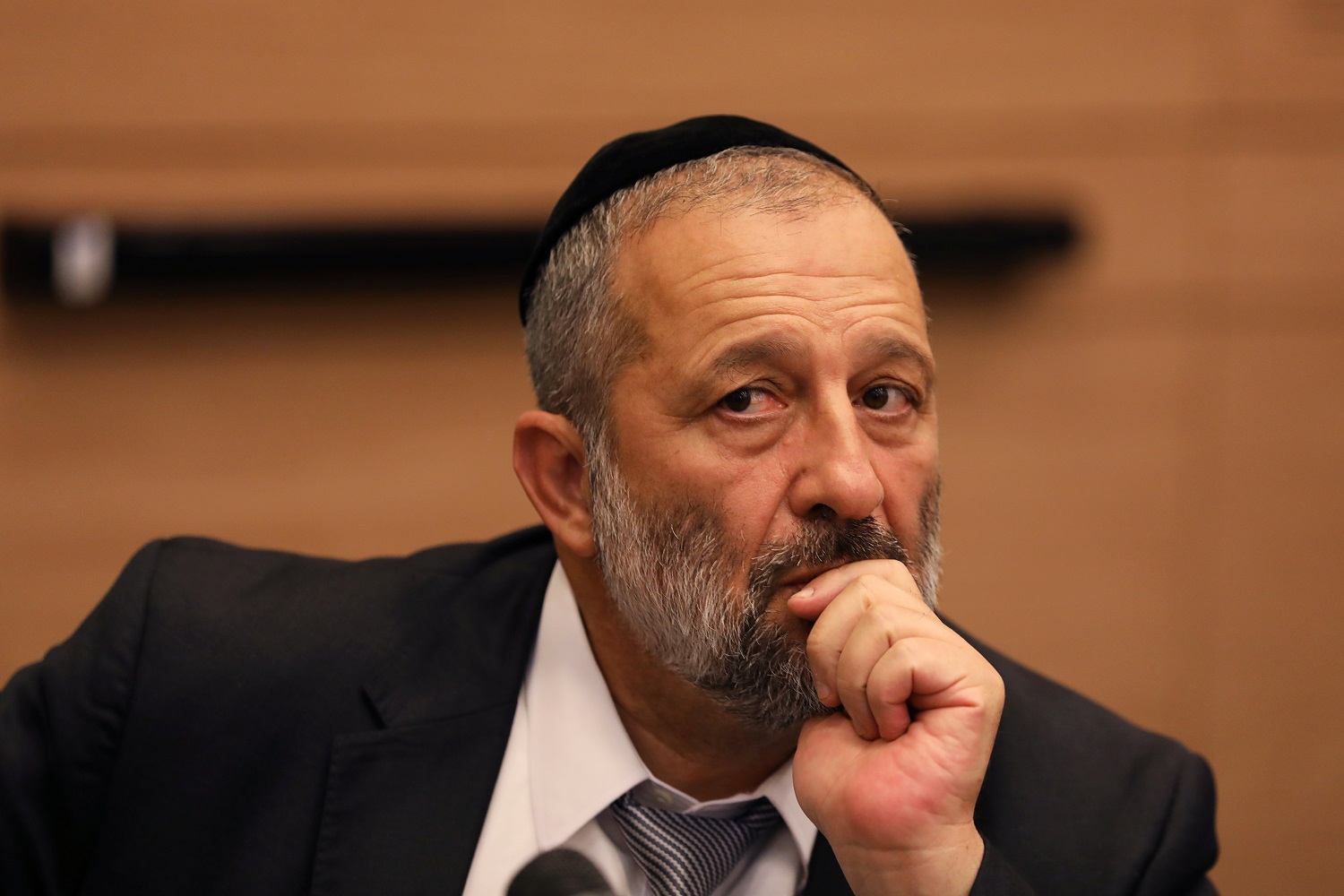Ariye Deri, leader of the Shas party, attends a meeting at the Knesset in September 2017 (Reuters)