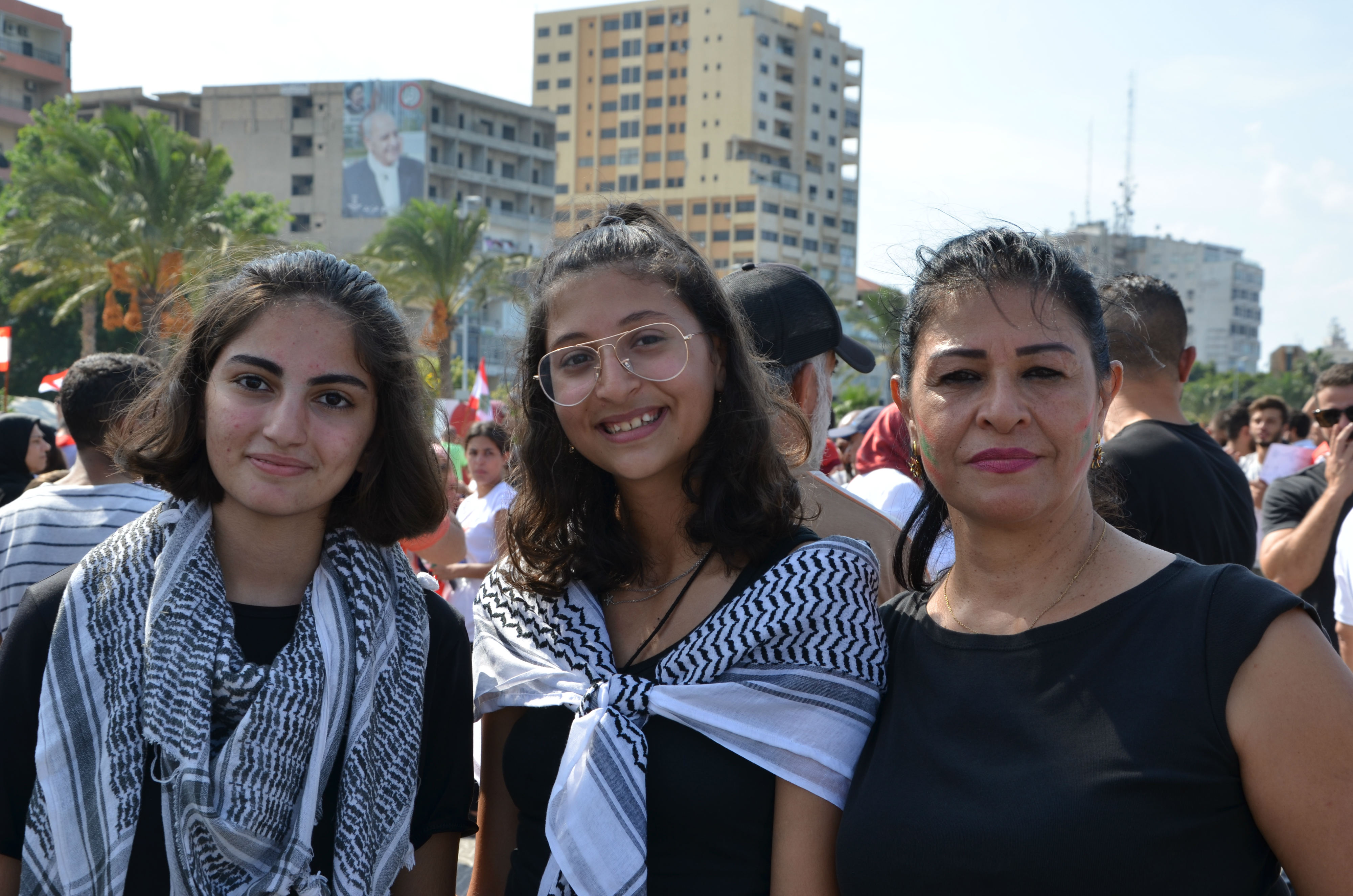 Sara Mroue and her two daughters in Sour, south Lebanon (MEE/Chloe Domat)