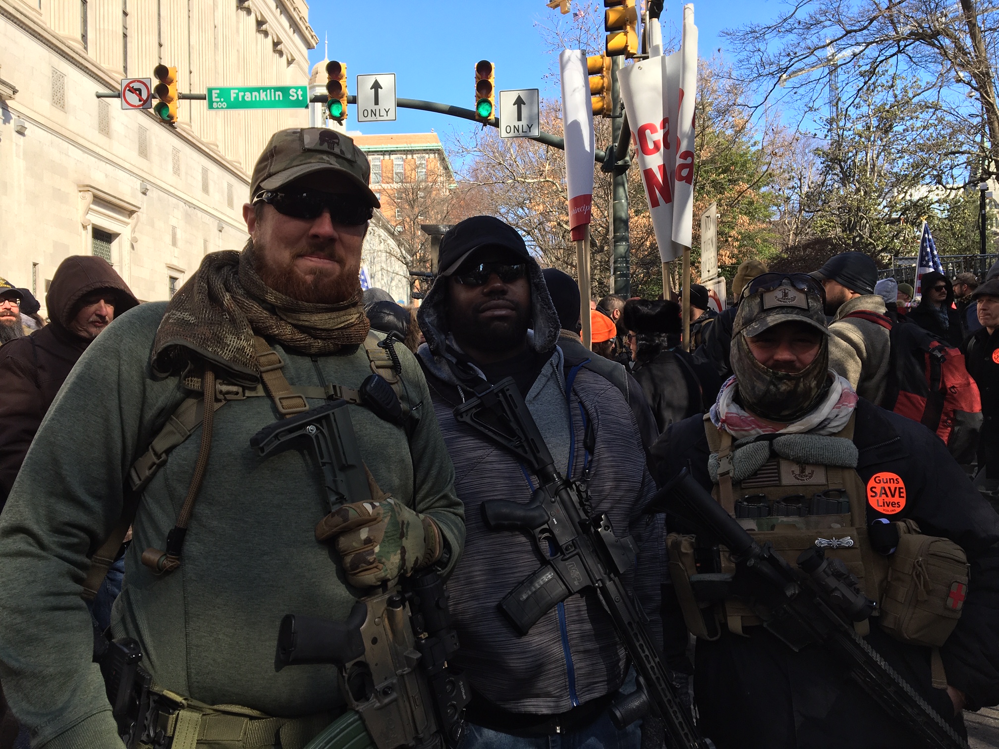 Virginia native Chad Barrett with other protesters in his group during Richmond's pro-gun rally (MEE/Sheren Khalel)