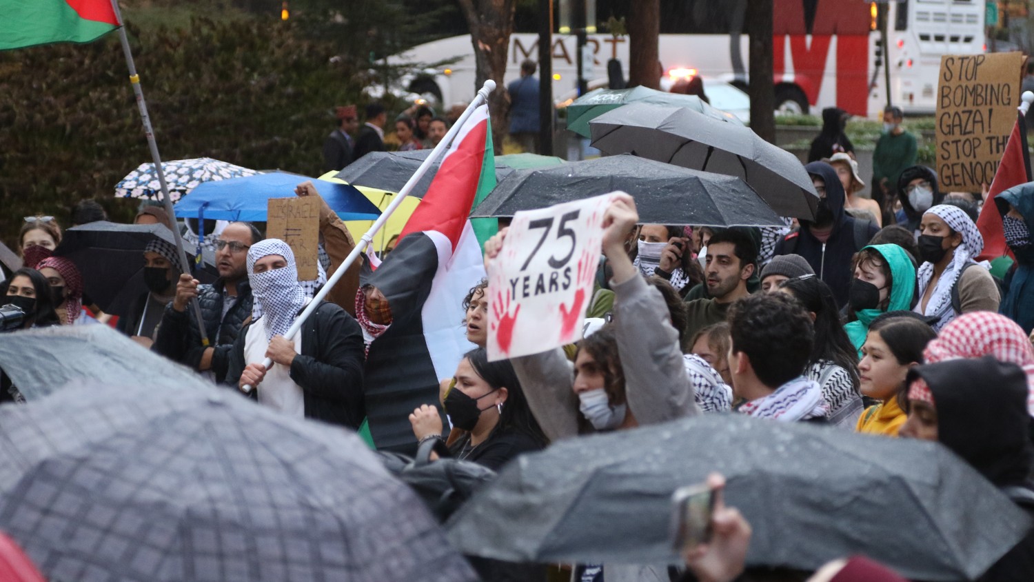 Pro-Palestinian protesters demonstrated outside the US State Department in Washington on 9 November 2023.