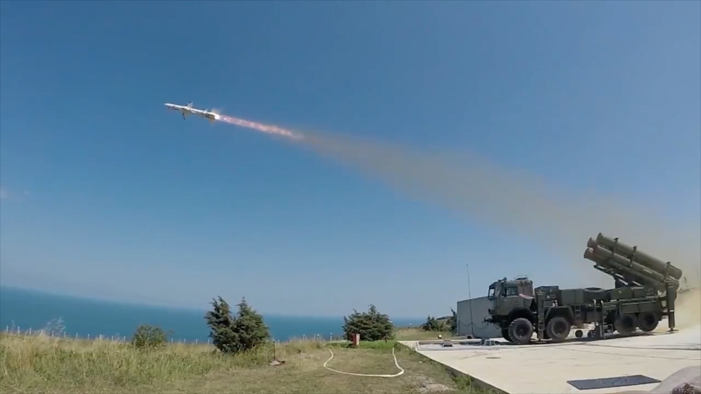 Image released by the Turkey Ministry of Defense on 2 July 2022 shows successful testing for the first time of a coastal defense complex equipped with a new surface-to-surface guided missile ATMACA from the Turkish company Roketsan (EYEPRESS via Reuters)
