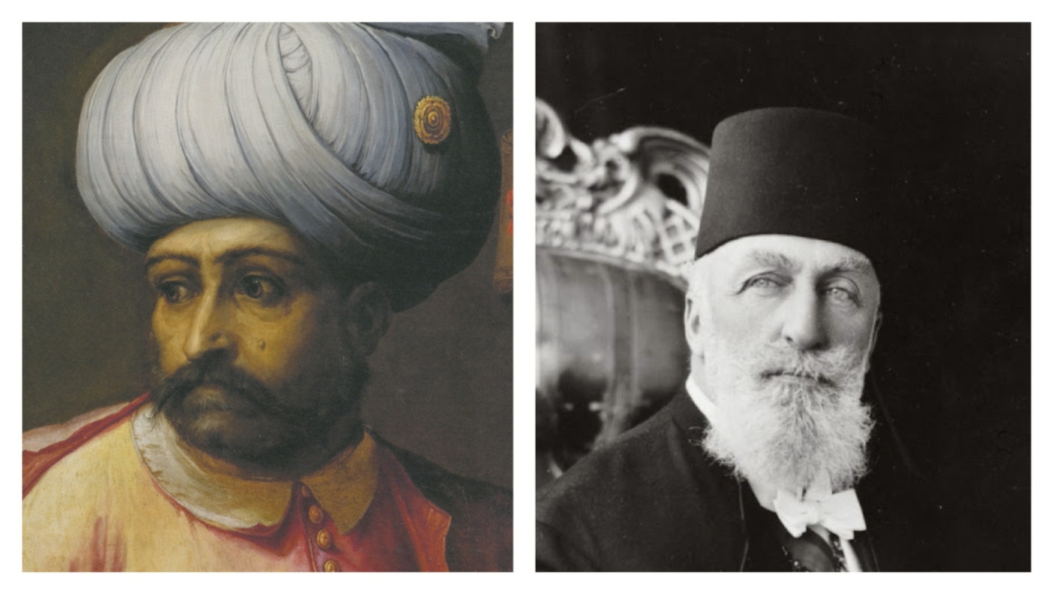 Le premier calife, Sélim Ier (1470-1520), qui accède au pouvoir en 1512, et le dernier calife, Abdülmecid II (1868-1944), qui est déposé en 1924 (Creative Commons)