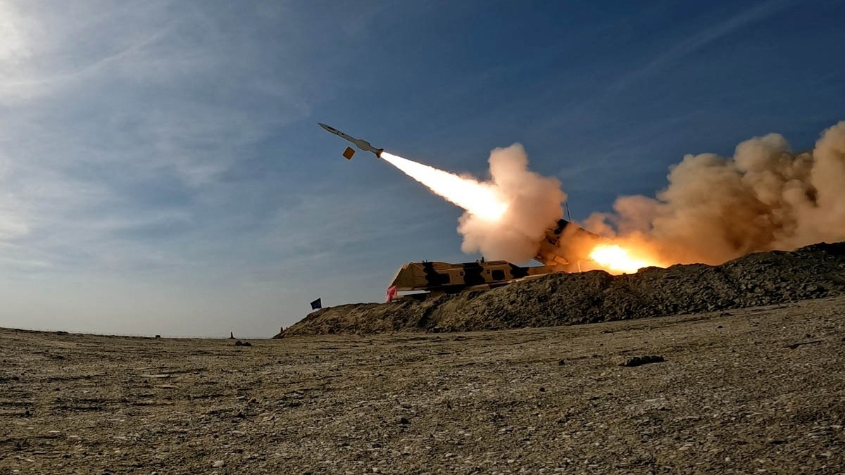 A handout picture provided on 19 January 2024 shows the launch of a missile during a military drill at an undisclosed location in southern Iran (AFP/Iranian army office)