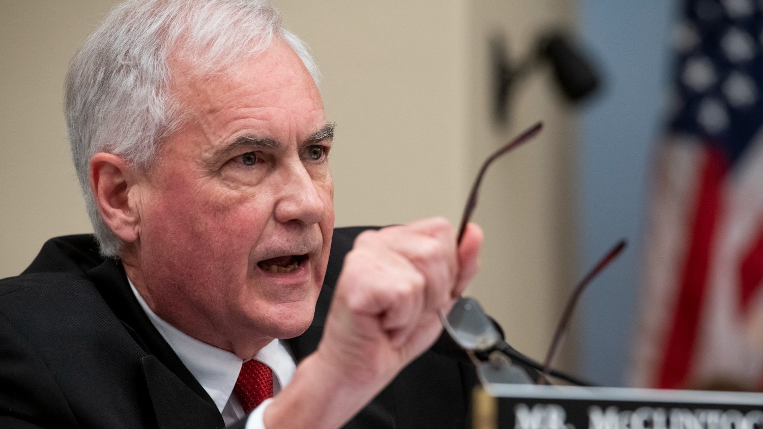 US Congressman Tom McClintock questions Office of Management and Budget Director Shalanda Young during a budget committee hearing on 29 March 2022 in Washington.