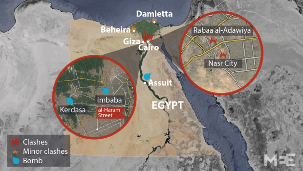Clashes and bomb blasts were reported throughout Egypt 