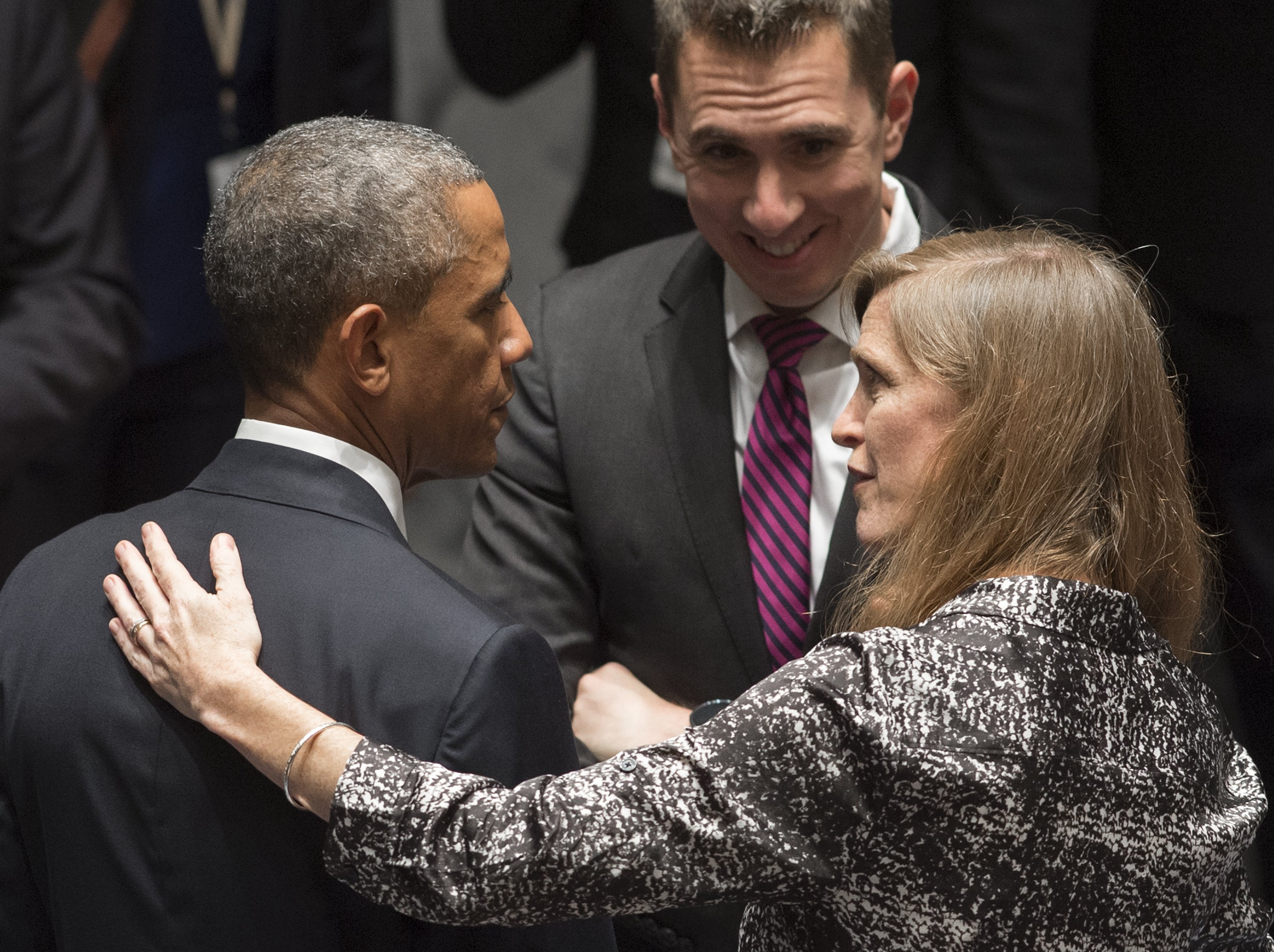 US President Barack Obama speaks with US Ambassador to the UN Samantha Power as he arrives for a UN Security Council summit meeting on foreign terrorist fighters during the United Nations General Assembly at the United Nations in New York, September 24, 2014.