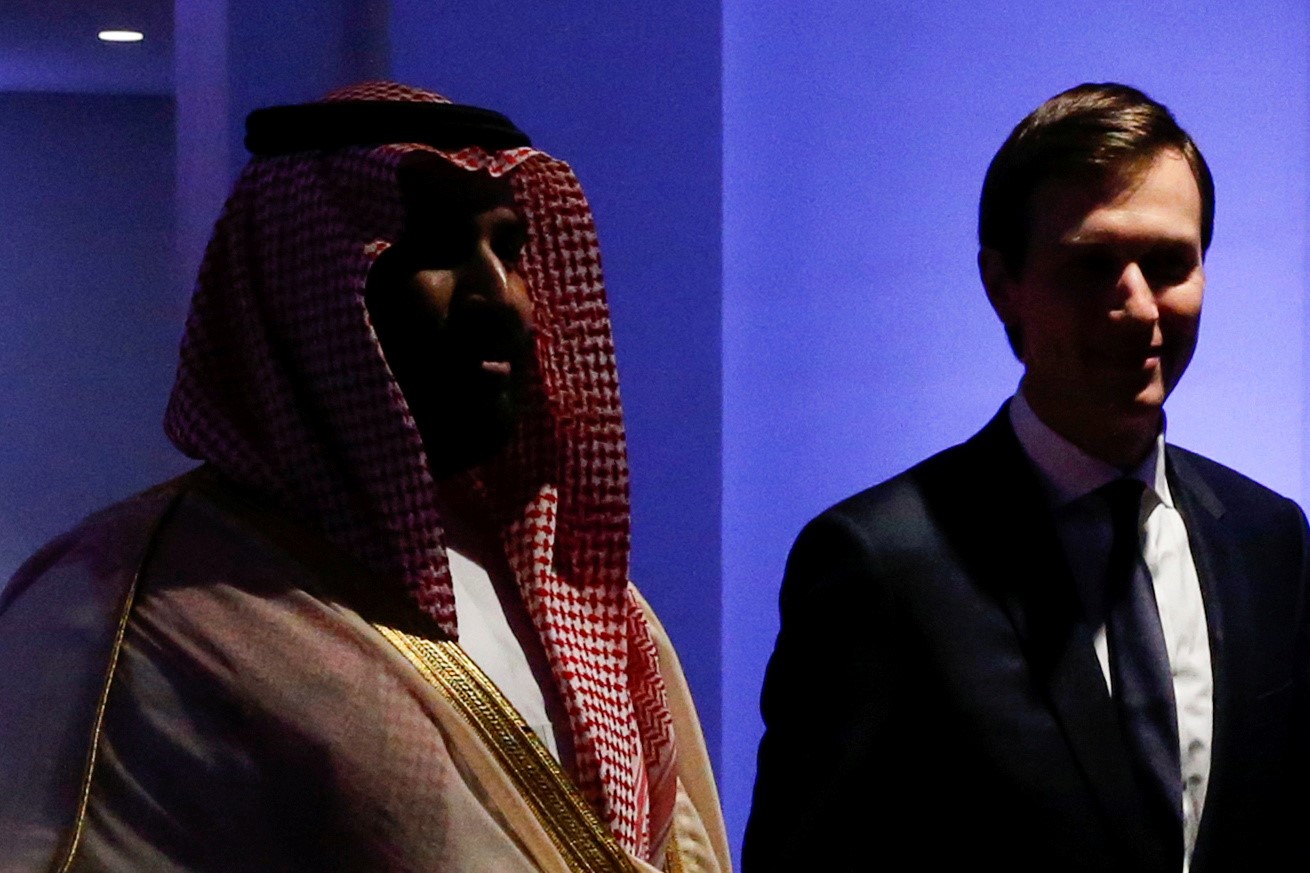 Mohammed bin Salman escorts White House senior advisor Jared Kushner at the Global Center for Combatting Extremist Ideology in Riyadh, Saudi Arabia 21 May, 2017(REUTERS)
