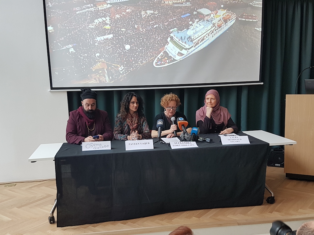 Mavi Marmara activists held a news conference in London Wednesday (Alex MacDonald/MEE)
