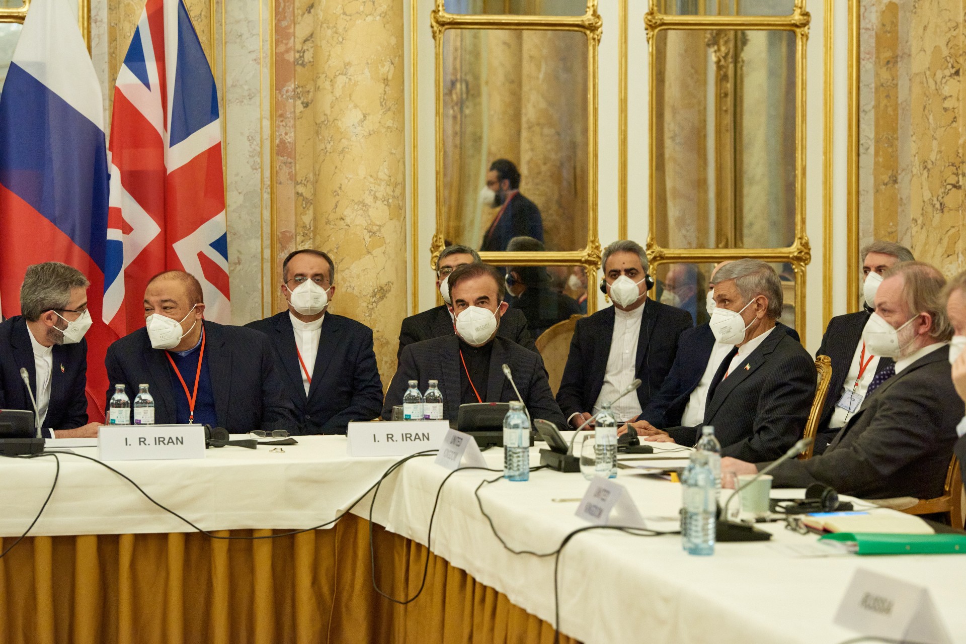 Iran's chief nuclear negotiator Ali Bagheri Kani and members of the Iranian delegation wait for the start of a meeting of the JCPOA Joint Commission in Vienna (Reuters)