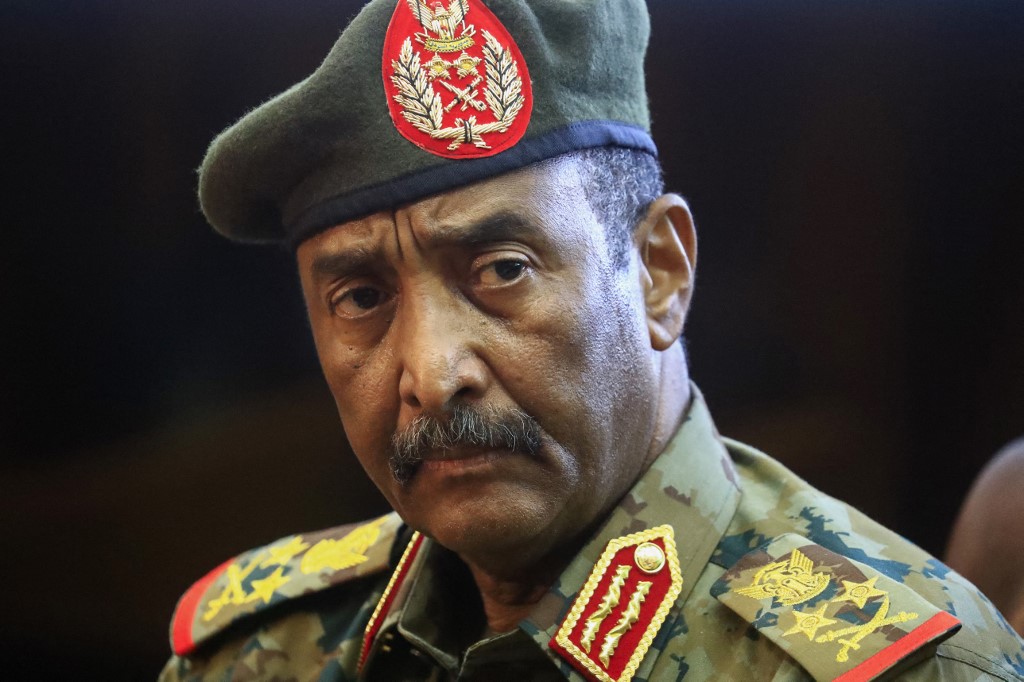 General Abdel Fattah al-Burhan speaks during a press conference at the General Command of the Armed Forces in Khartoum on 26 October 2021 (AFP)