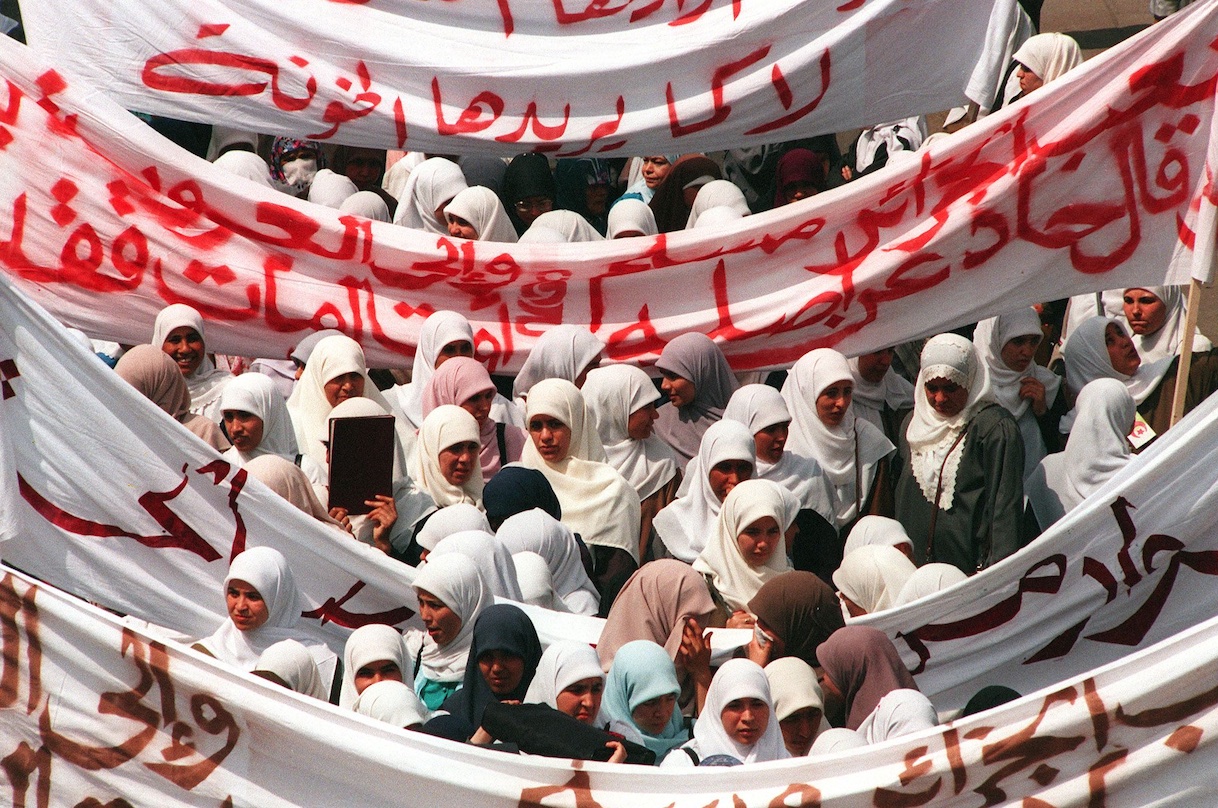 Women take part in a 1995 march calling for national reconciliation in Algeria (AFP)
