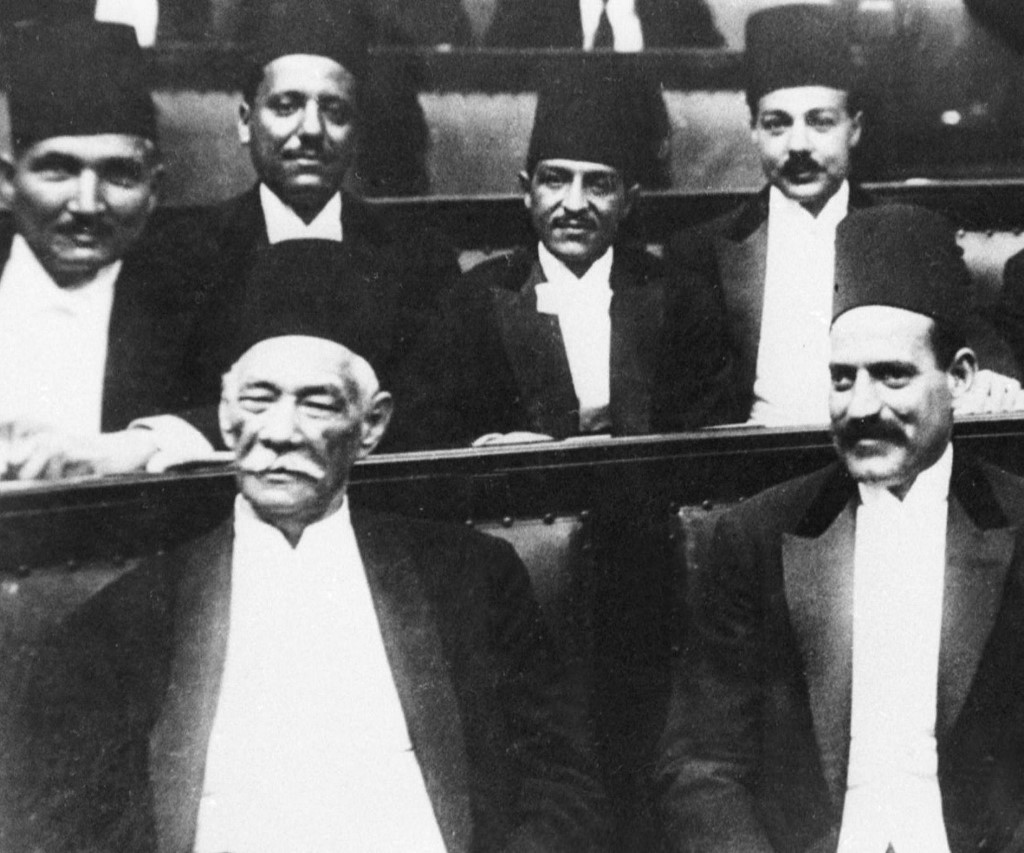 An undated picture from the early 1920s shows Saad Zaghloul (L), the leader of Egypt's 1919 revolution, with Mustafa Pacha al-Nahas (R), his successor, attending a parliament session (AFP)