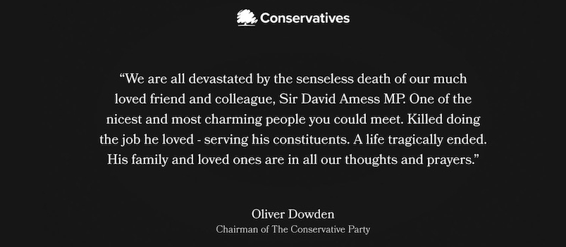 Tribute to MP David Amess Conservative Party