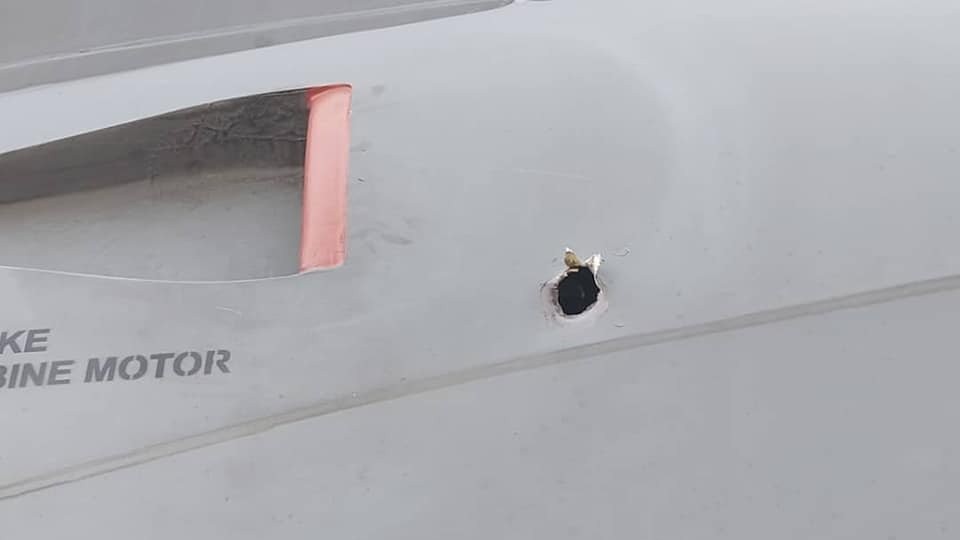 An image purportedly showing a bullet hole in the Turkish evacuation plane hit in Sudan on Friday (social media)