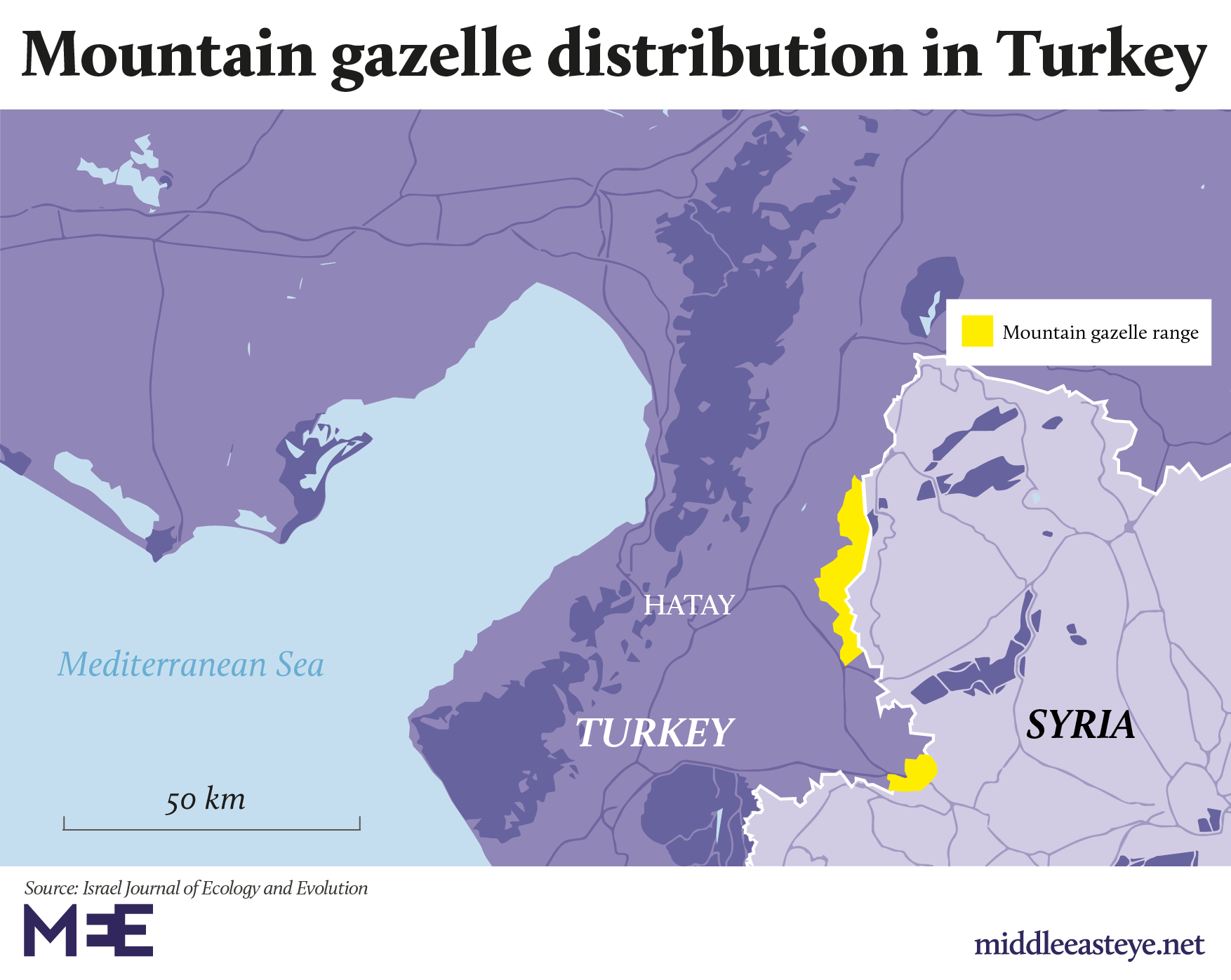 Distribution of mountain gazelles in Turkey