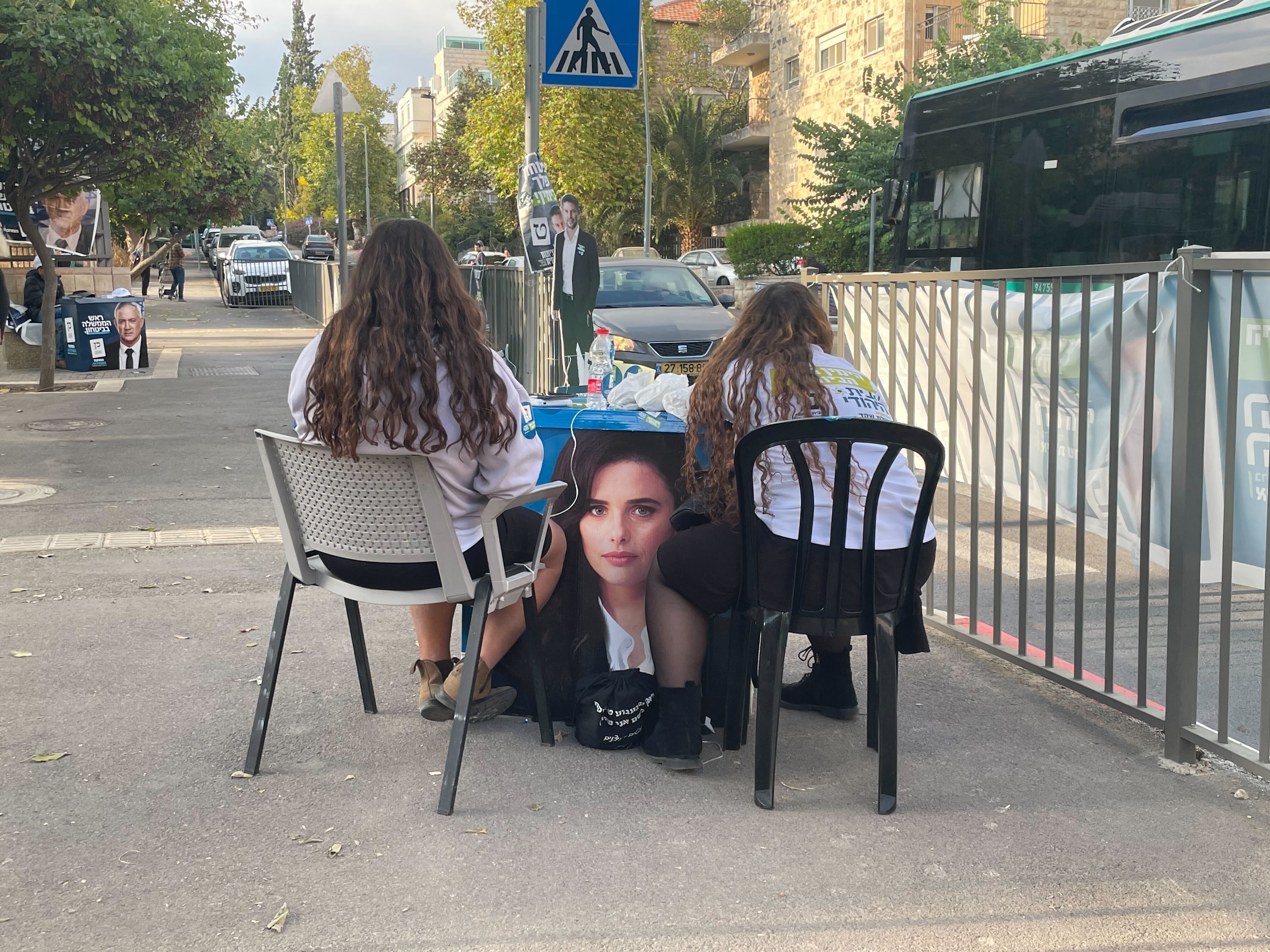Israeli activists urge people to vote for Interior Minister Ayelet Shaked (MEE/Lubna Masarwa)