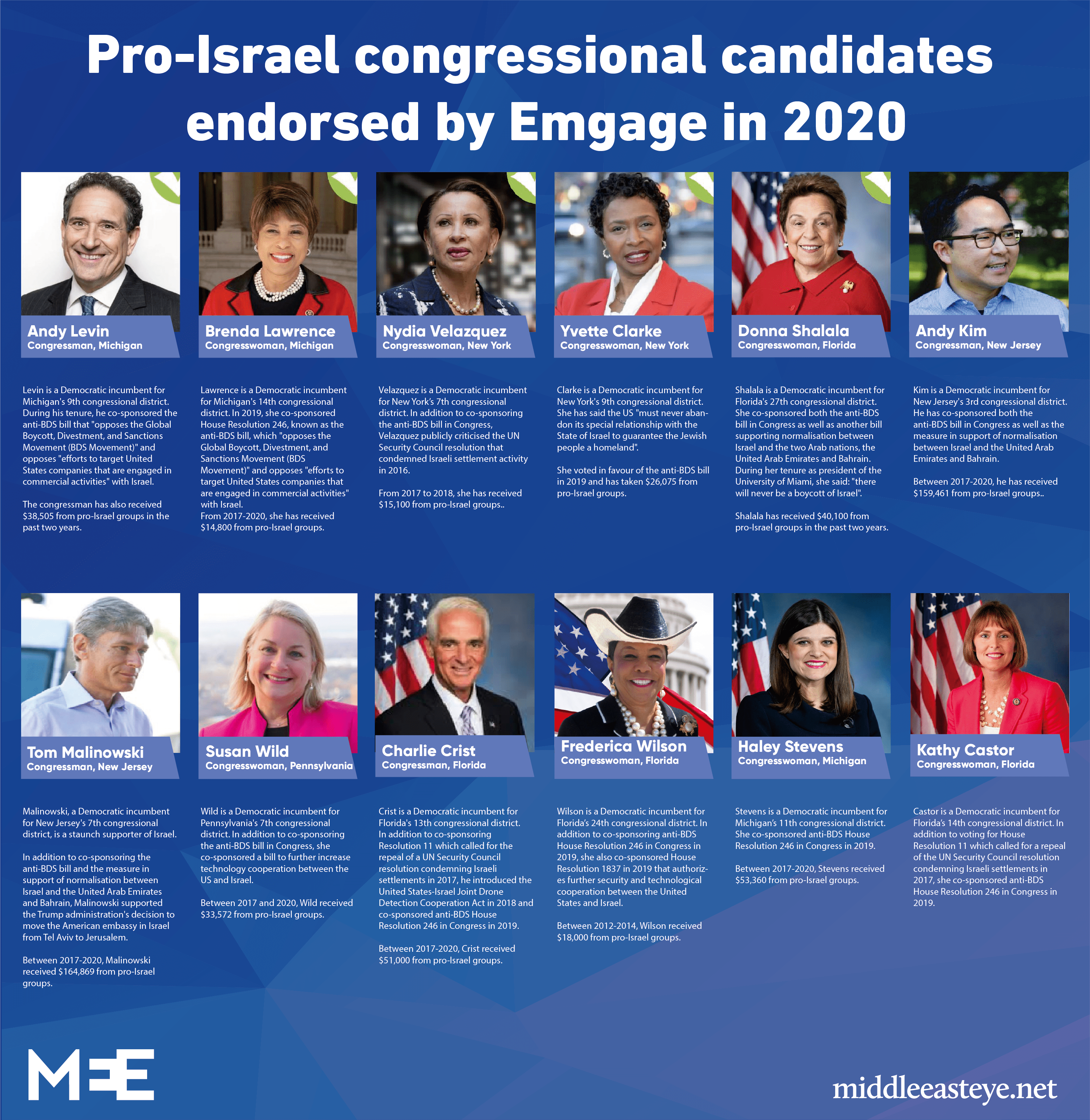 Infographic - Pro-Israel congressional candidates endorsed by Emgage in 2020