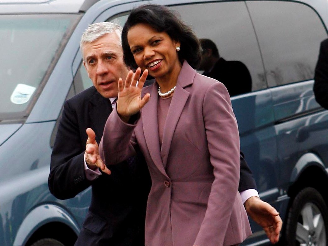 Jack Straw accompanies US Secretary of State Condoleezza Rice from her car during a visit to Straw's constituency in March 2006 (Peter Nicholls/The Times)
