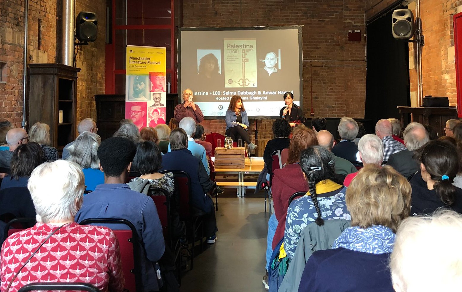 Launch event of Comma Press's Palestine+100, at the Manchester Literary Festival in 2019 (Comma Press)
