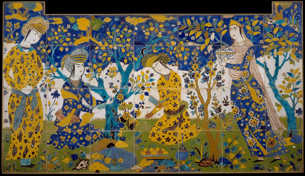 "Reciting Poetry in a Garden", an early 17th Century tile panel from Isfahan, Iran (Creative commons/Rogers Fund, 1903)