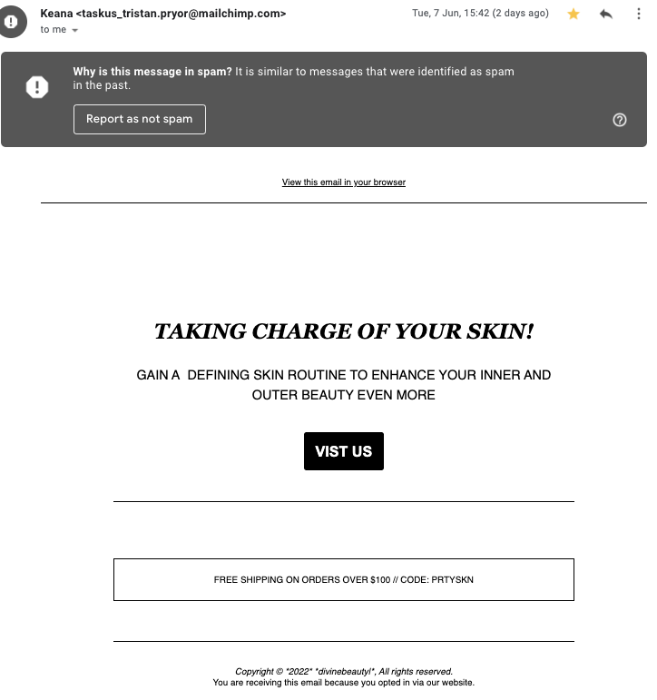 Prospective pilgrims received spam emails from a skincare company hours after signing up to the Motawif portal for this year's Hajj (Screengrab)