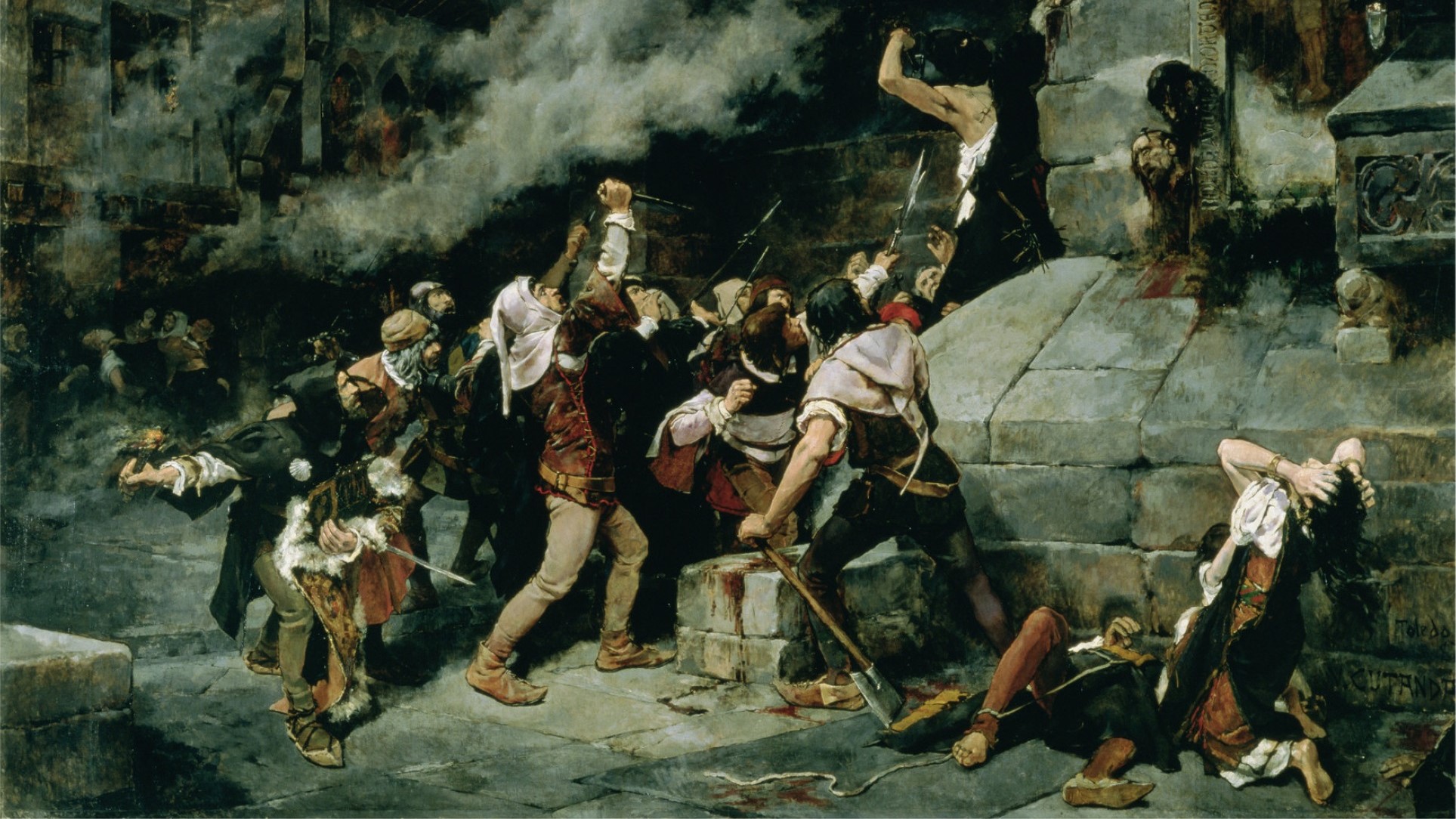 L’artiste du XIXe siècle Vicente Cutanda a dépeint la persécution des juifs à Tolède dans son tableau Aux pieds du Sauveur (1887, Wikimedia)