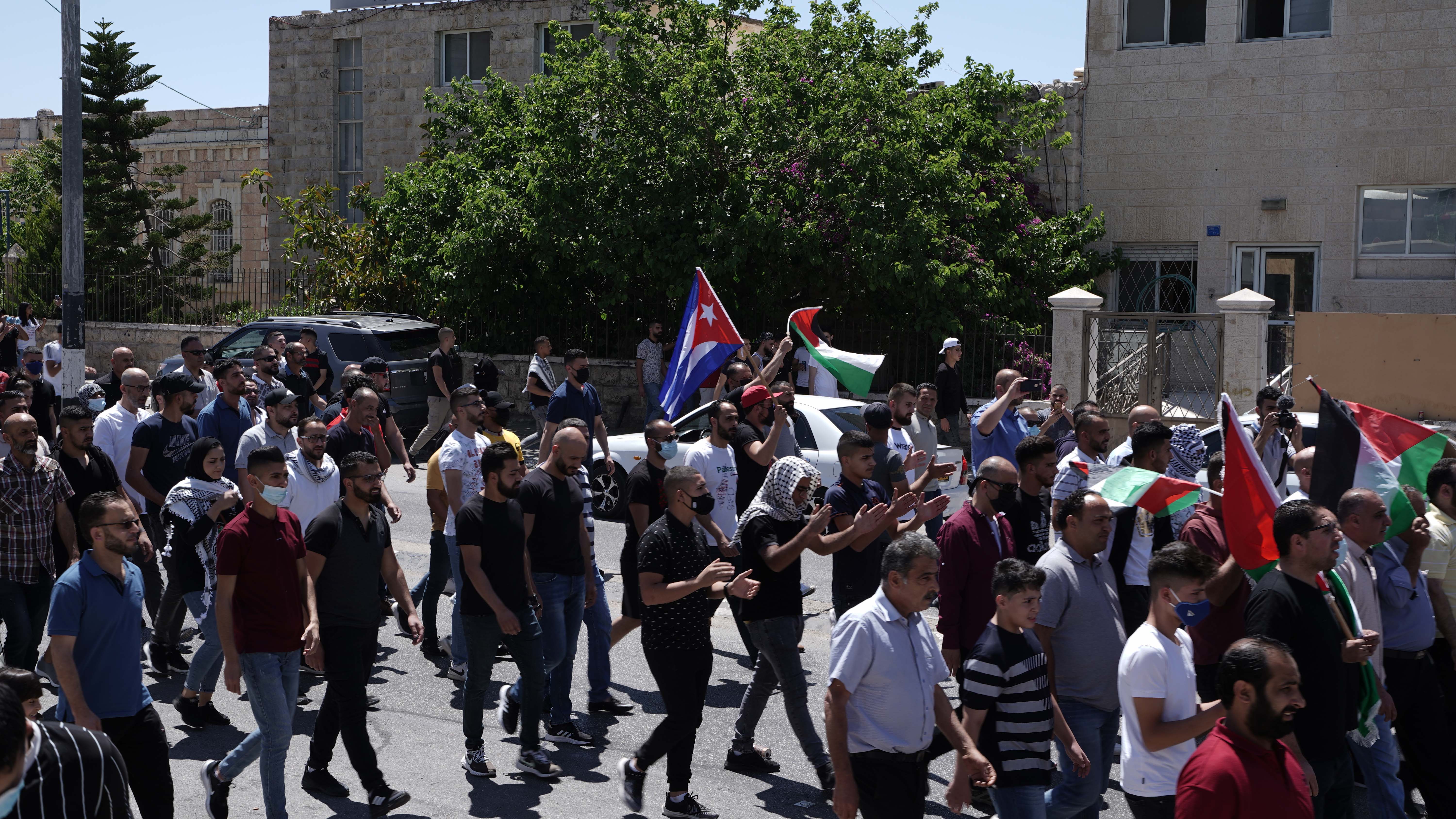 Palestinians gather to protest in the city of Bethlehem