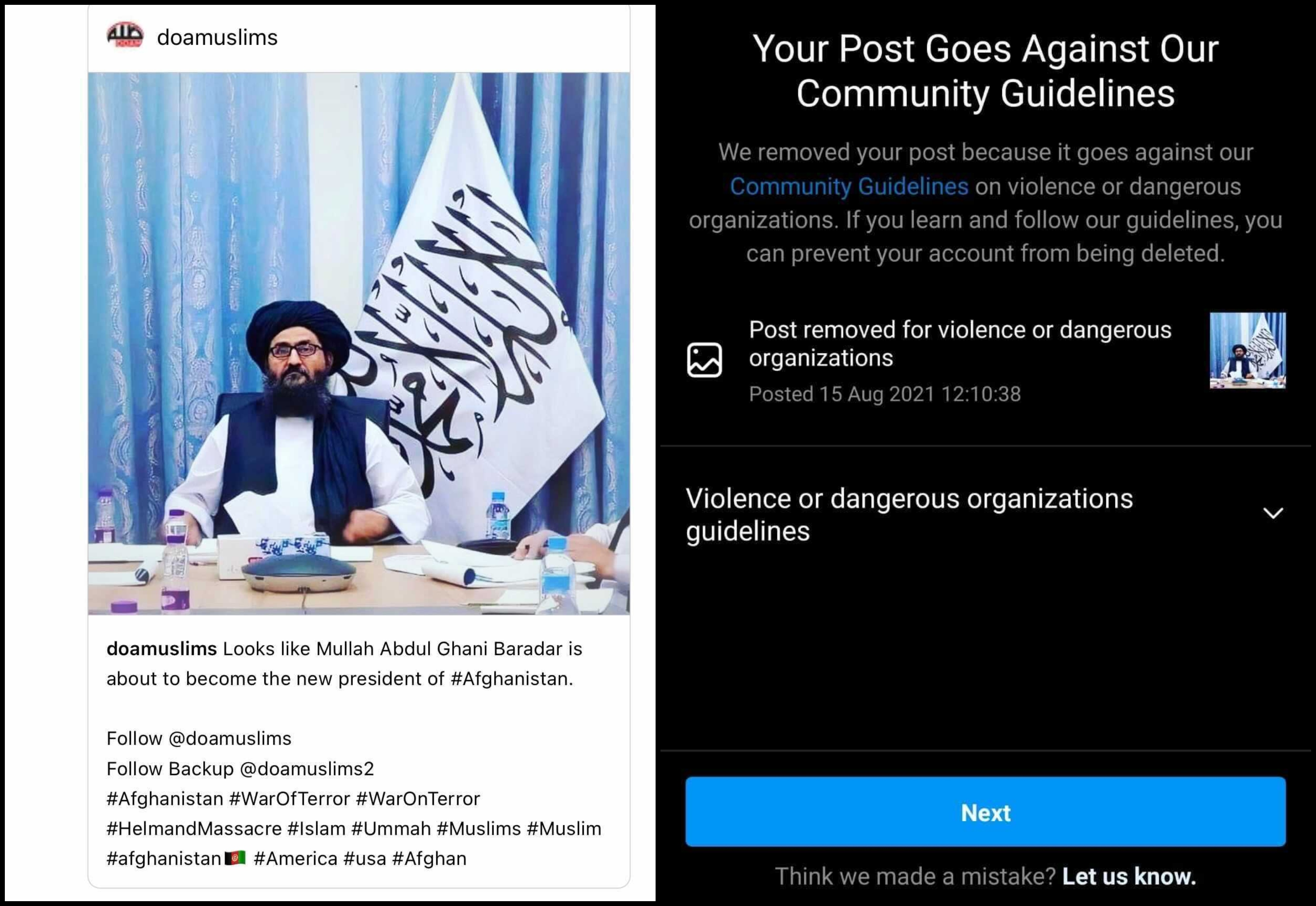 doam removed afghanistan instagram post