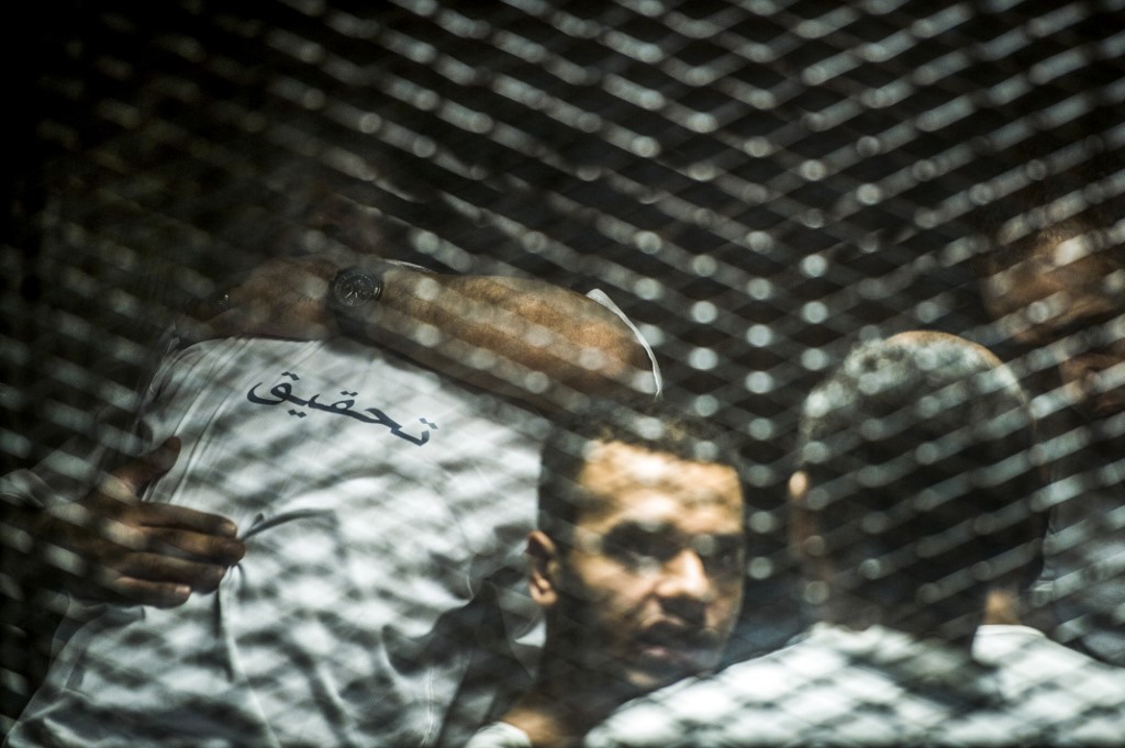 Egyptian defendants in a mass trial are pictured in Cairo in September 2018 (AFP)