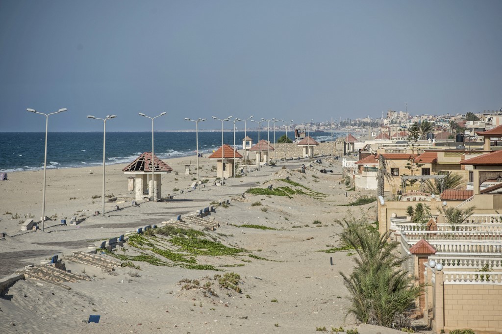 A picture taken on July 26, 2018, during an army-organised tour, shows a general view of the beach of el-Arish city in the northern Sinai Peninsula. 