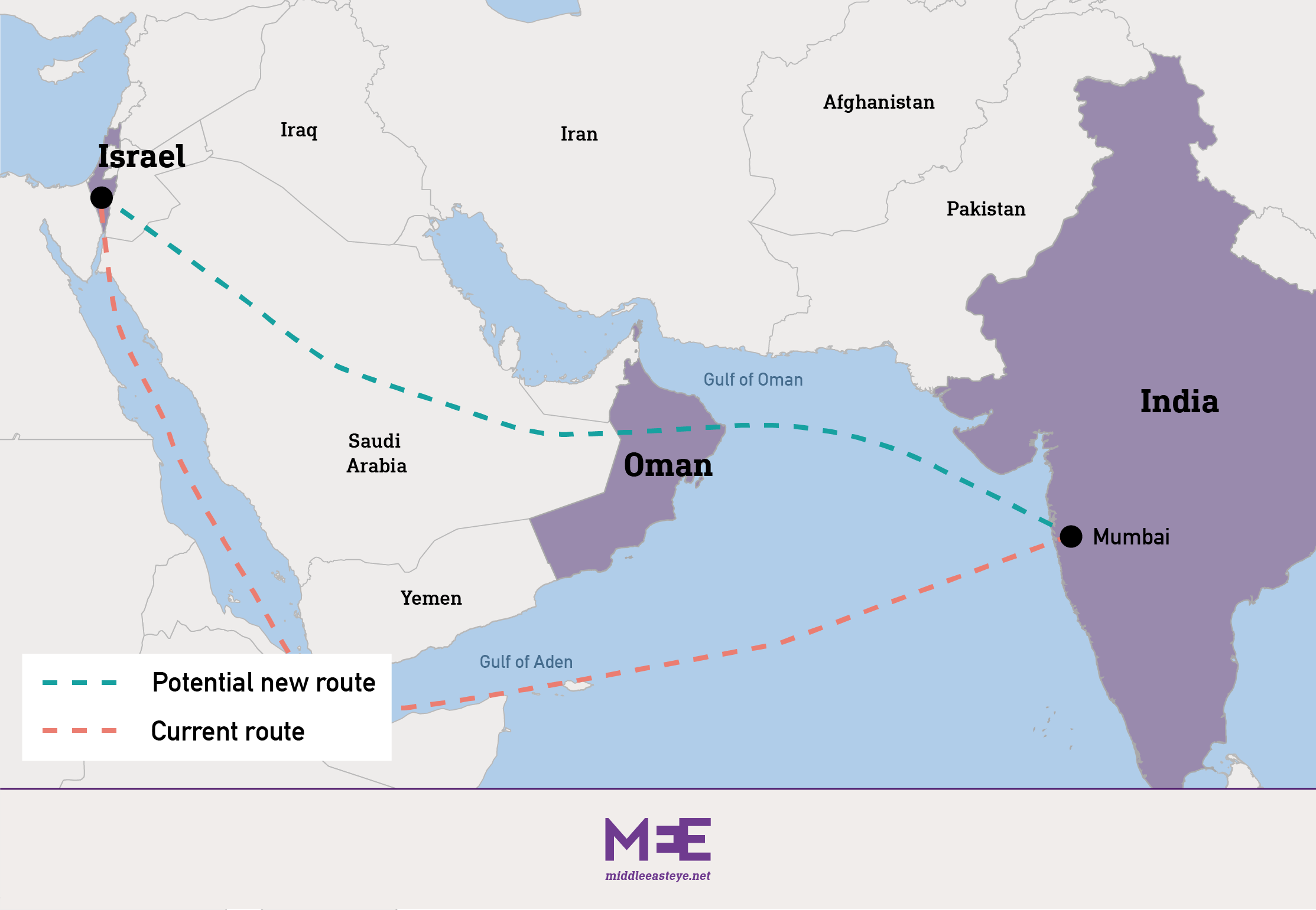 خريطة طريق رحلة إسرائيل إلى الهند