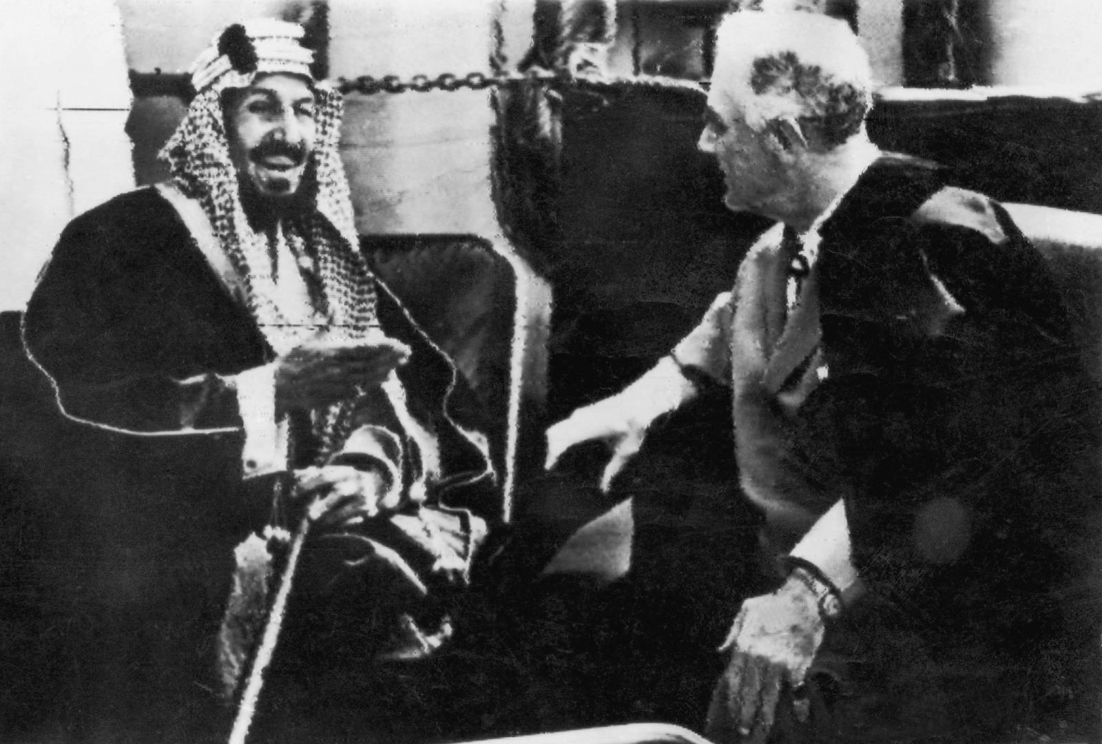 FDR meets with Saudi King Abdulaziz ibn Saud aboard the USS Quincy in Feb. 1945