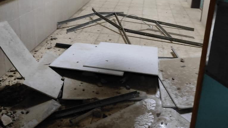 Debris after in a hospital in central Gaza after a nearby house was struck with an Israeli air strike.