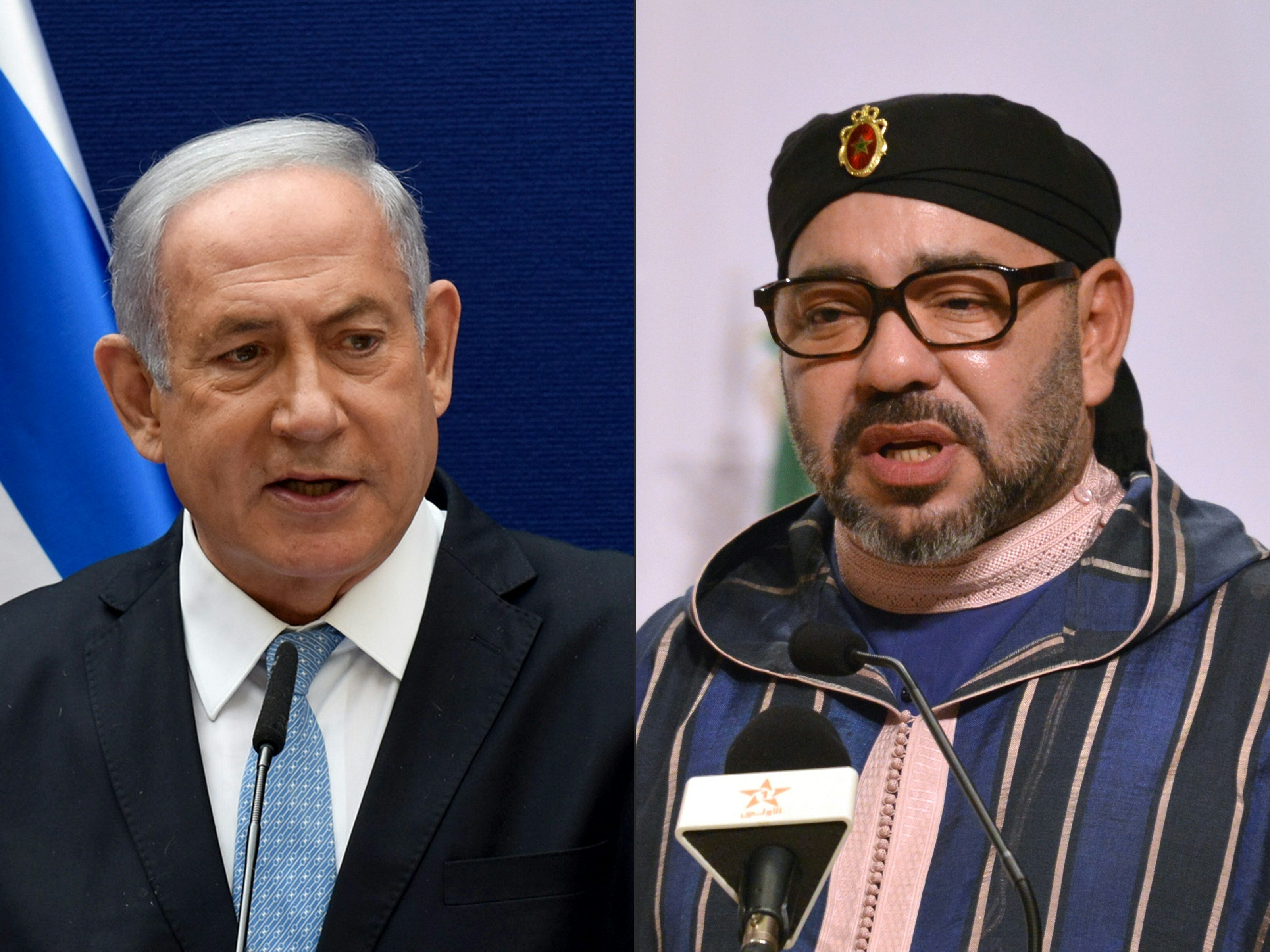 Israeli Prime Minister Benjamin Netanyahu and Morocco’s King Mohammed VI are pictured separately (AFP)
