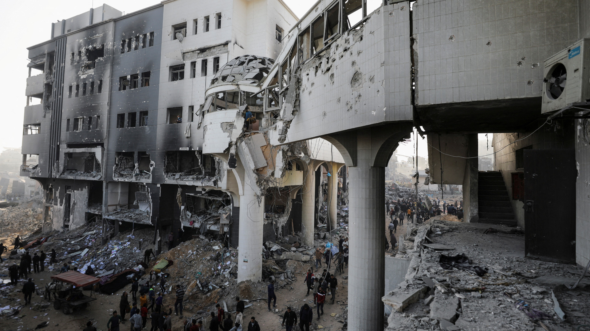 Aftermath of a two-week Israeli attack on Al-Shifa Hospital and the area around it, in Gaza City, 1 April 2024 (REUTERS)