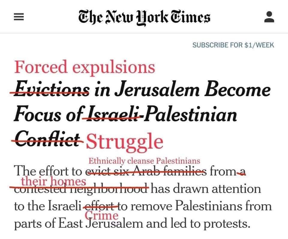 La photo (ci-dessus) d’une une du New York Times « revue et corrigée » par un activiste résume de nombreuses inquiétudes de certains observateurs.