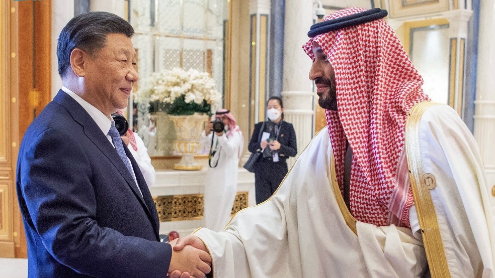 Saudi%20Crown%20Prince%20Mohammed%20bin%20Salman%20(R)%20shaking%20hands%20with%20Chinese%20President%20Xi%20Jinping%20during%20a%20GCC China%20Summit%20in%20the%20Saudi%20capital%20Riyadh,%20on%20December%209,%202022.%20AFP%202