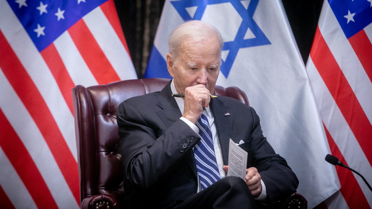 US President Joe Biden is pictured in Tel Aviv on 18 October 2023 (Miriam Alster/AFP)