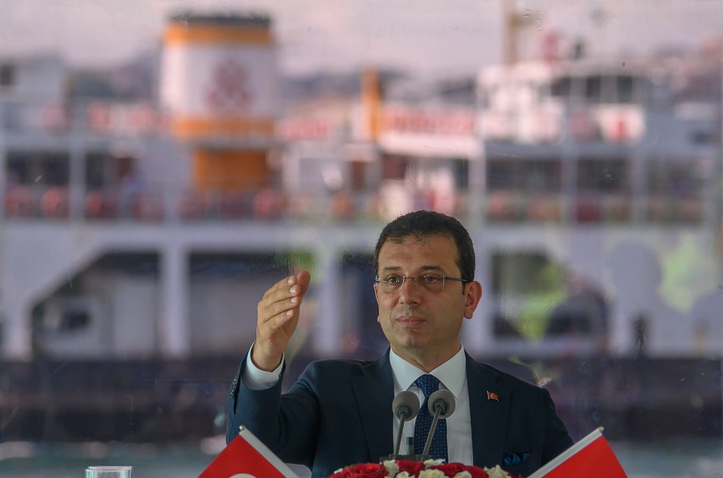 Istanbul’s new mayor, Ekrem Imamoglu, speaks on 28 June (AFP)