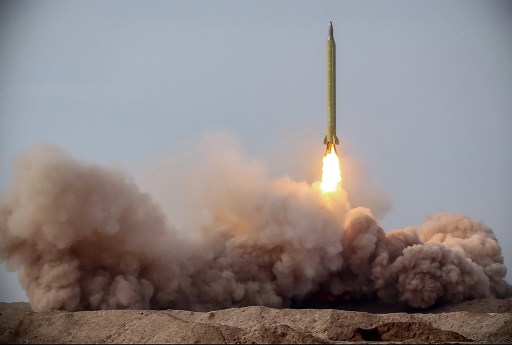 Iran's Revolutionary Guard Corps official website via SEPAH News on 16 January 2021, shows a launch of a missile during a military drill in an unknown location (AFP)