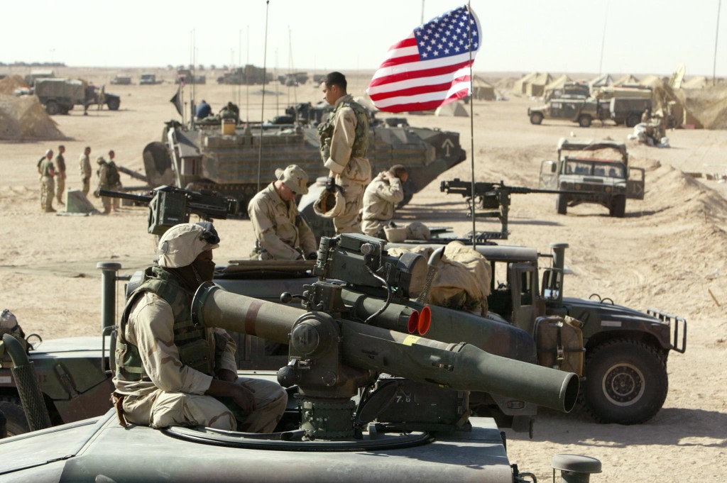 US marines are pictured near the Iraqi border on 15 March 2003 (AFP)