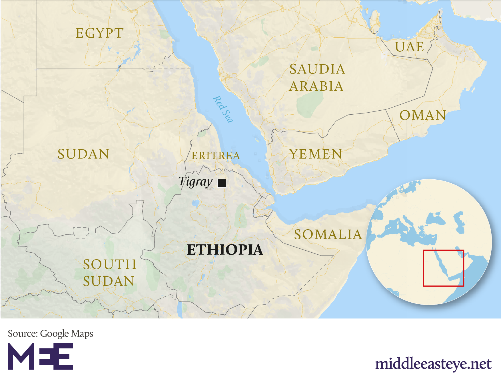 Map of Tigray region in Ethiopia