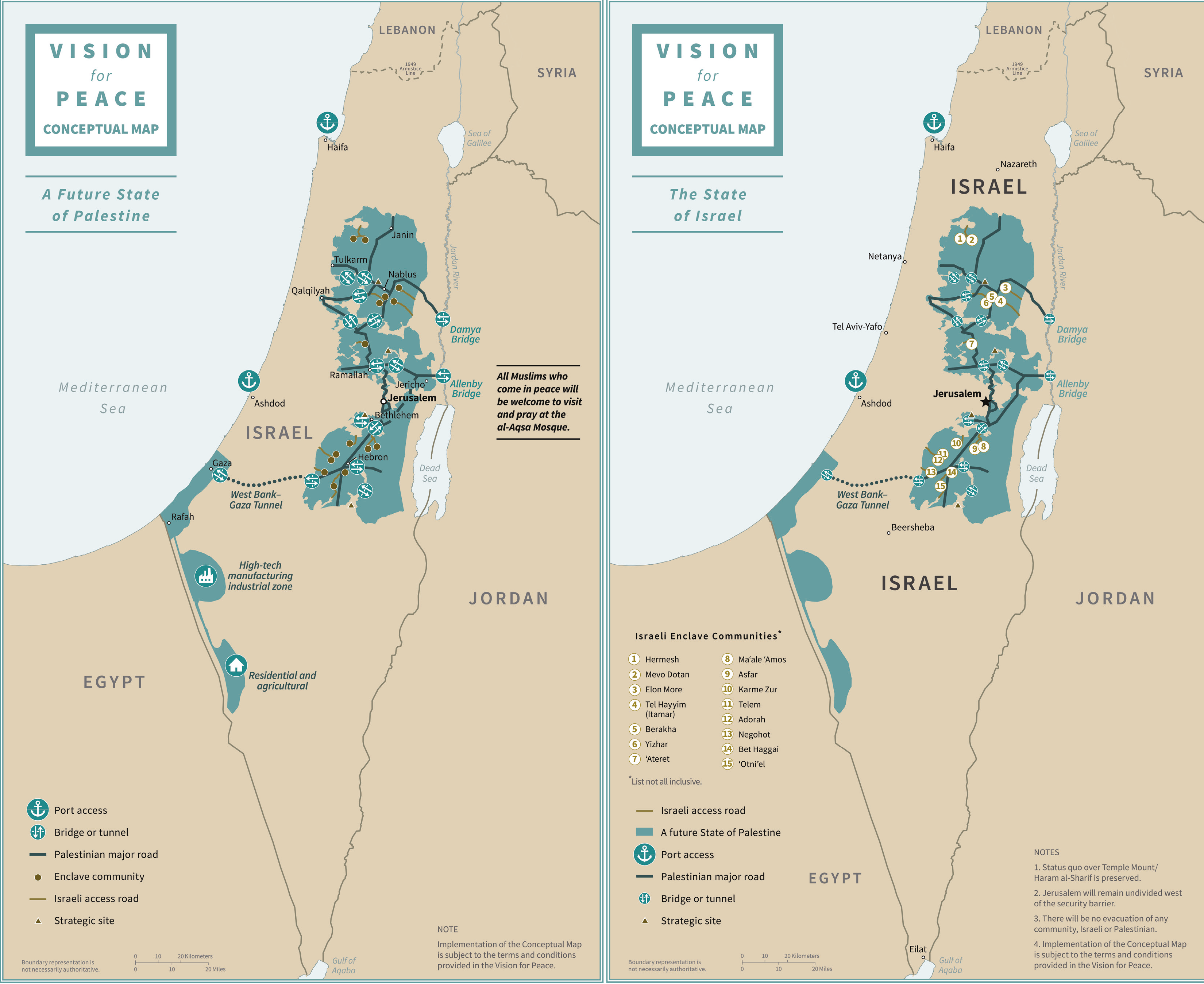 Selon les « cartes conceptuelles » publiées par la Maison-Blanche, la Cisjordanie et Gaza seraient reliées par un tunnel