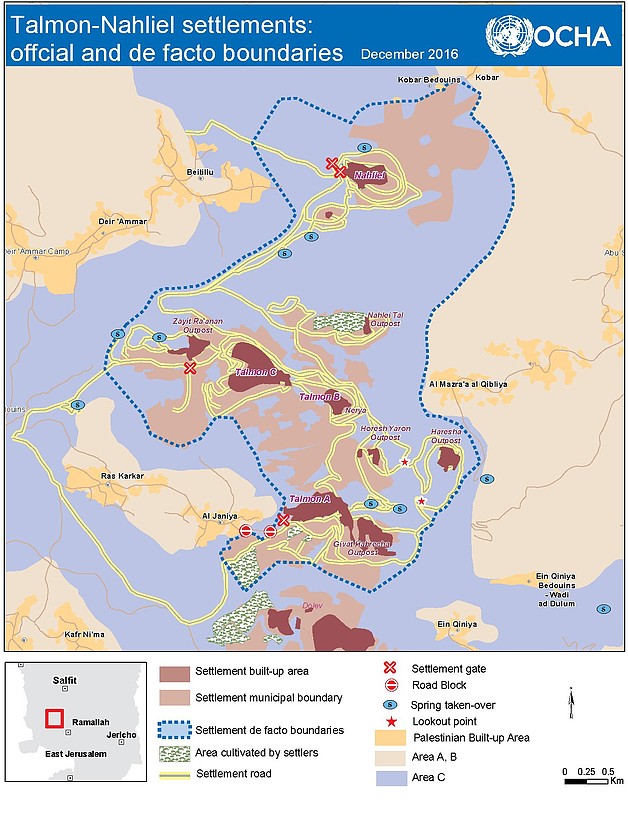 Talmon-Nahliel settlement: official and de facto boundaries OCHA