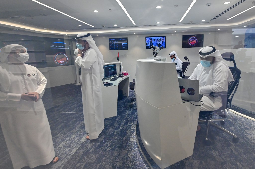 The mission control centre for the Mars probe is pictured in Dubai in July 2020 (AFP)