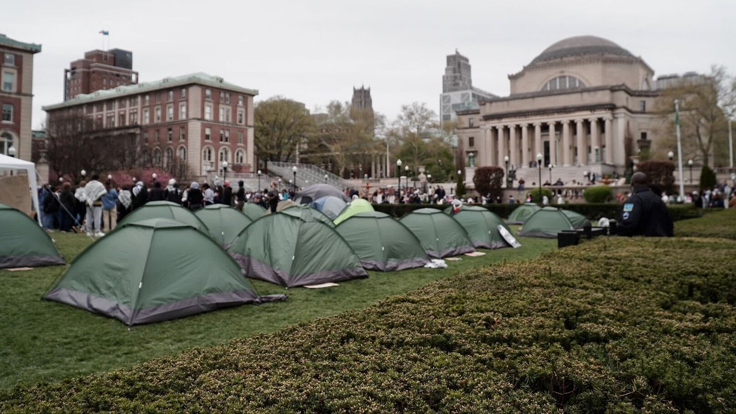 The Gaza solidarity encampment at the heart of Columbia University's campus, on 17 April 2024.