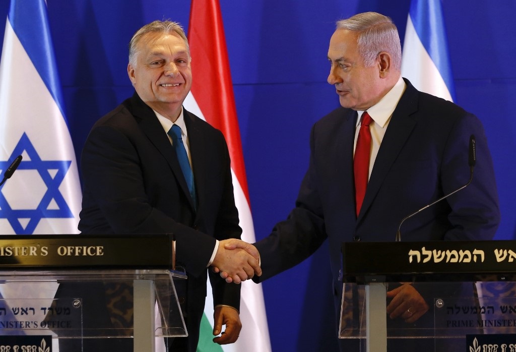 Hungarian Prime Minister Viktor Orban and Netanyahu earlier this year in Jerusalem (AFP)