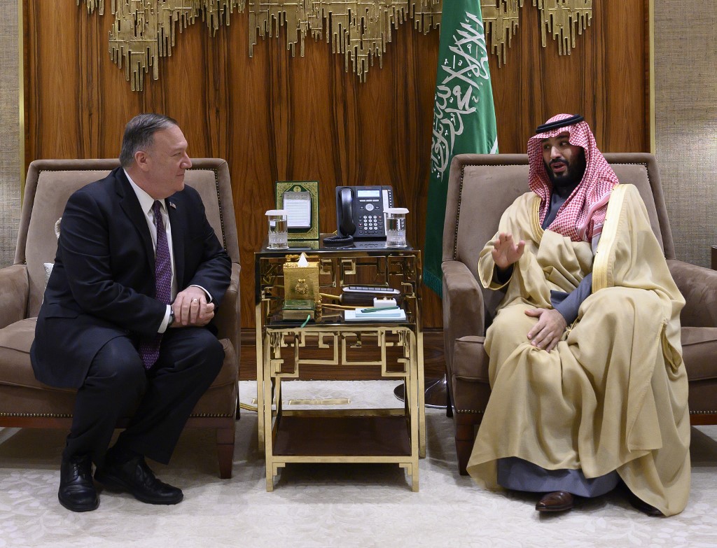 US Secretary of State Mike Pompeo meets Saudi Crown Prince Mohammed bin Salman in Riyadh on 20 February (AFP)