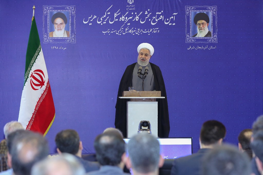 Iranian President Hassan Rouhani speaks in Tabriz (Handout/Iranian Presidency/AFP)